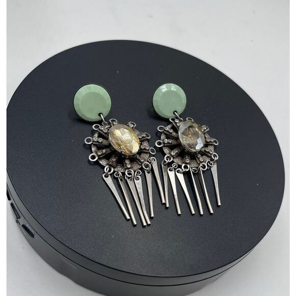 Dannijo Signed Crystal Carter Silver Tone Spear Dangle Earrings - Picture 8 of 12